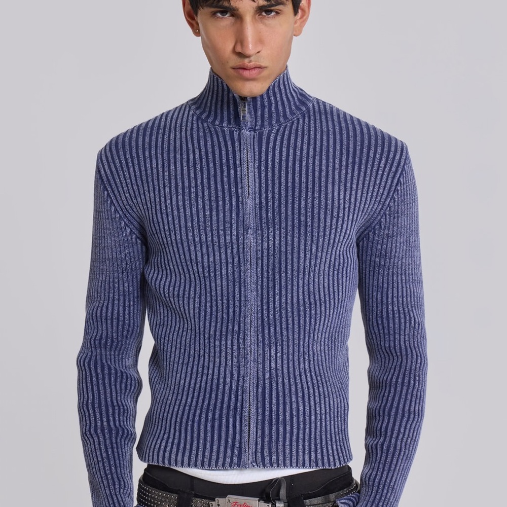 Jaded London Navy Zip-Up Sweater